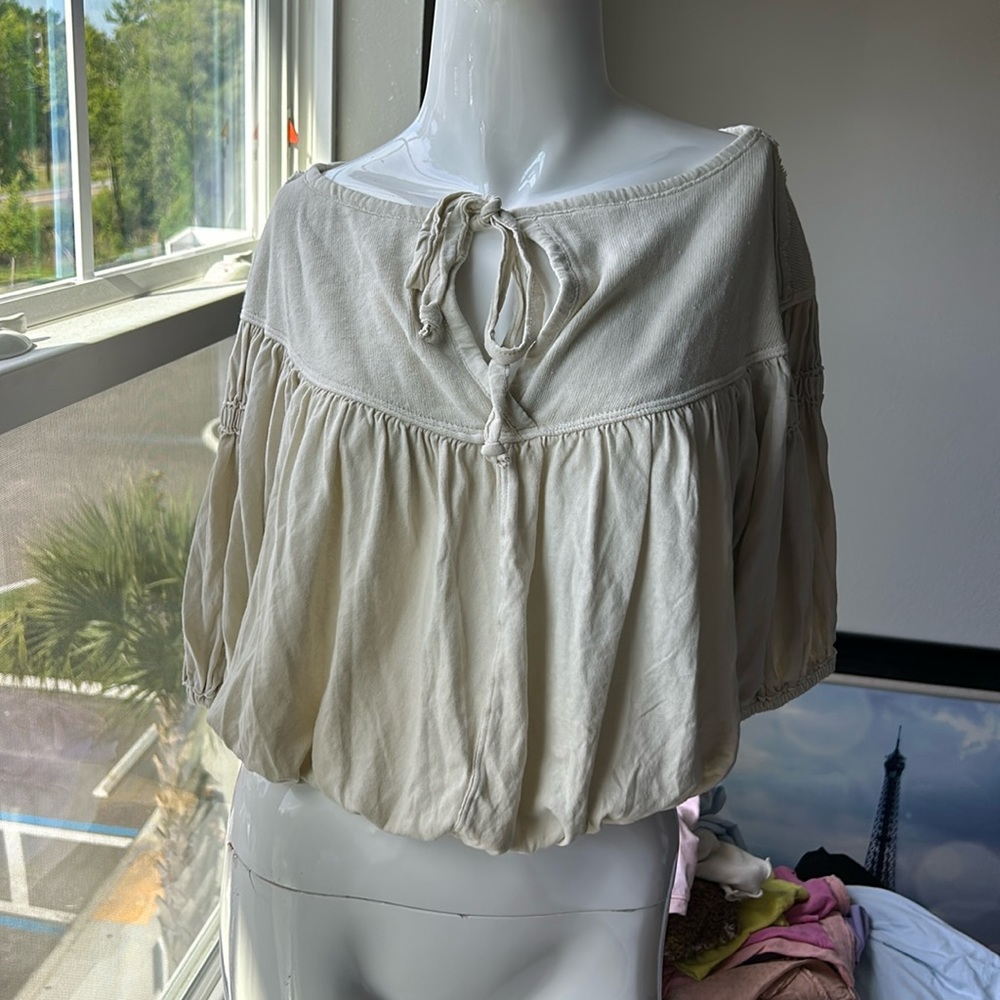 Oversized We The Free Cream Peasant Top NWOT